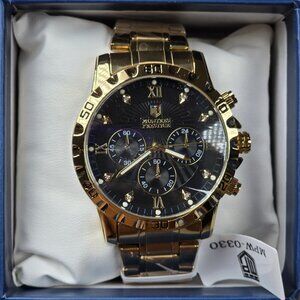 Montres Prestige Gold Chronograph Watch MPW-0330 New